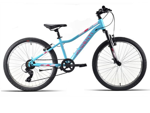 Bicicleta infantil de 24 pulgadas azul turquesa JL Wenti con suspensión delantera y cambio Shimano 7 velocidades