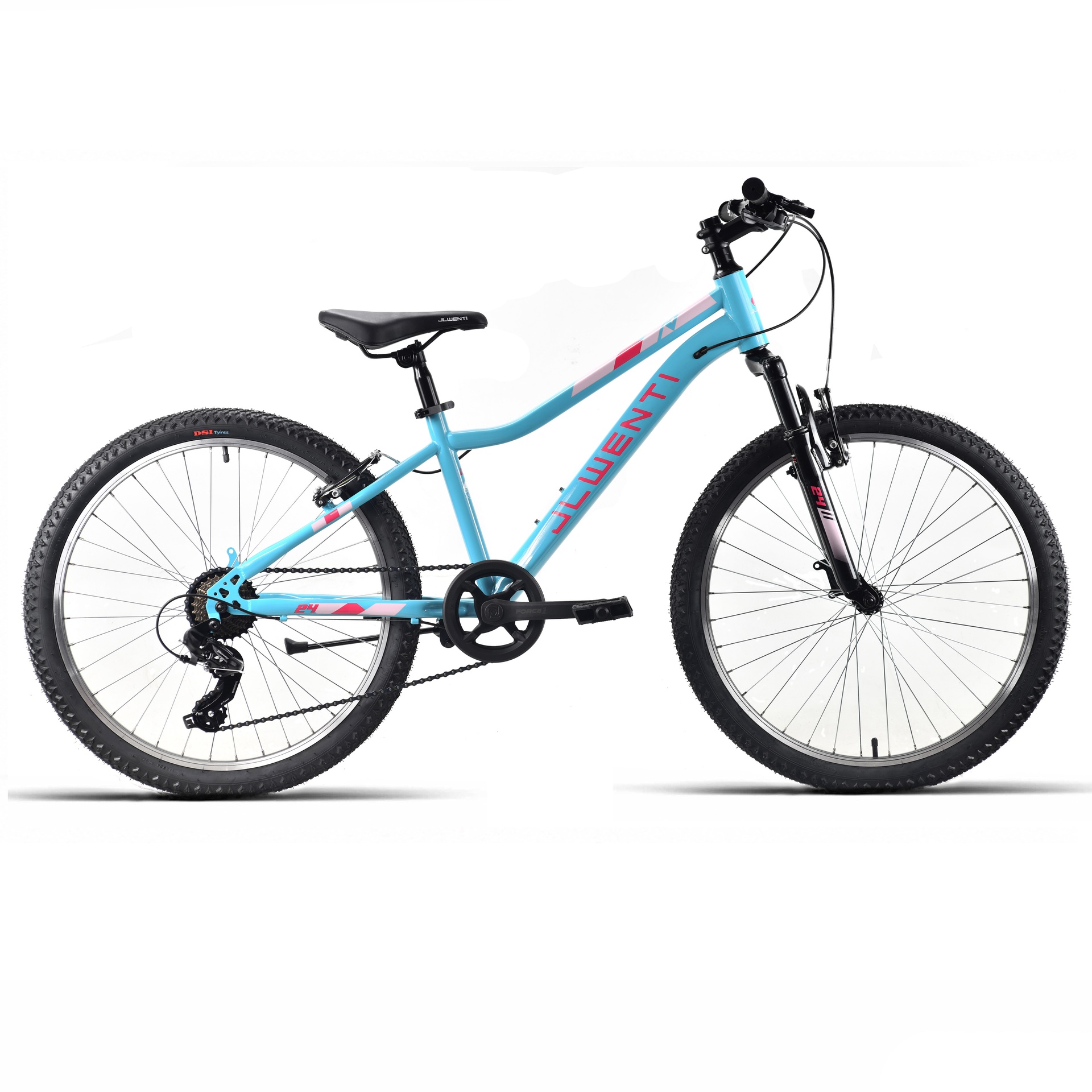 Bicicleta infantil de 24 pulgadas azul turquesa JL Wenti con suspensión delantera y cambio Shimano 7 velocidades