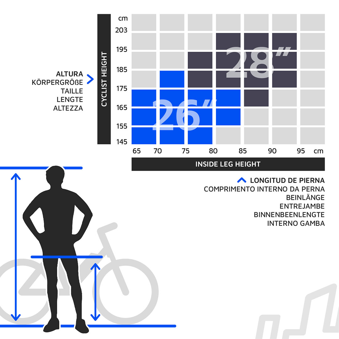 Comparativa de tallas de la Urbanbiker UB200 en 26 y 28 pulgadas