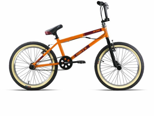 Bicicleta BMX Prowen Dirty 20 pulgadas naranja con rotor, cuadro de acero y cubiertas de flanco crema
