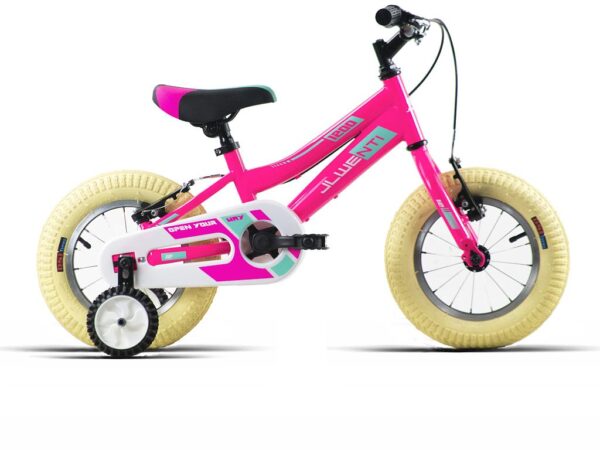 Bicicleta infantil de 12 pulgadas rosa y blanca JL-Wenti MOD 1200 con ruedines desmontables