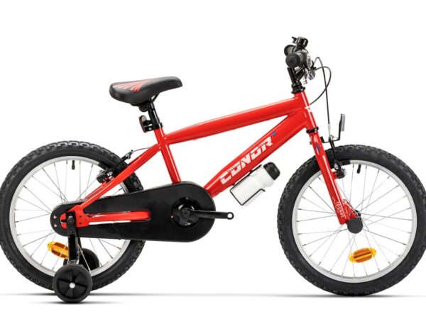 Bicicleta infantil de 18 pulgadas Conor KID 18 en rojo con ruedines, cubrecadenas y bidón