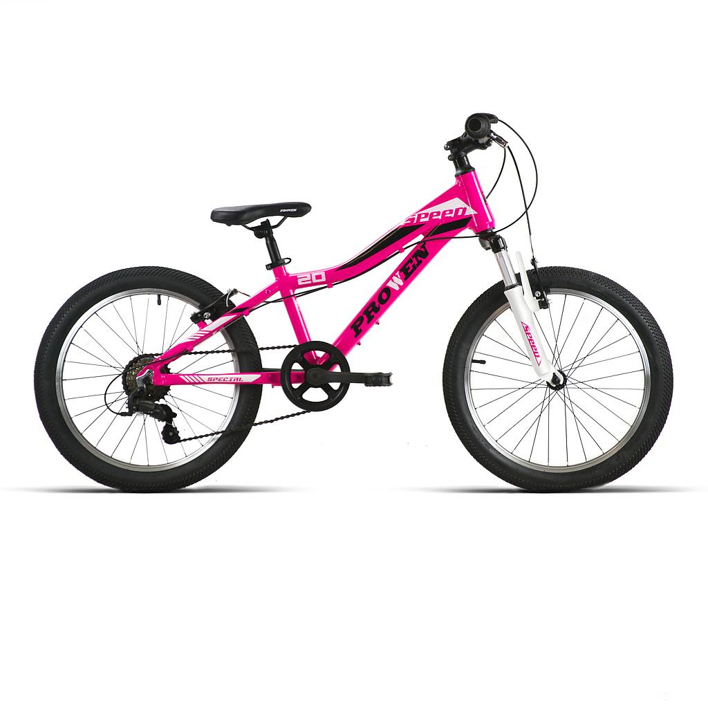 Bicicleta infantil de 20 pulgadas de aluminio con suspensión delantera y 6 velocidades en rosa