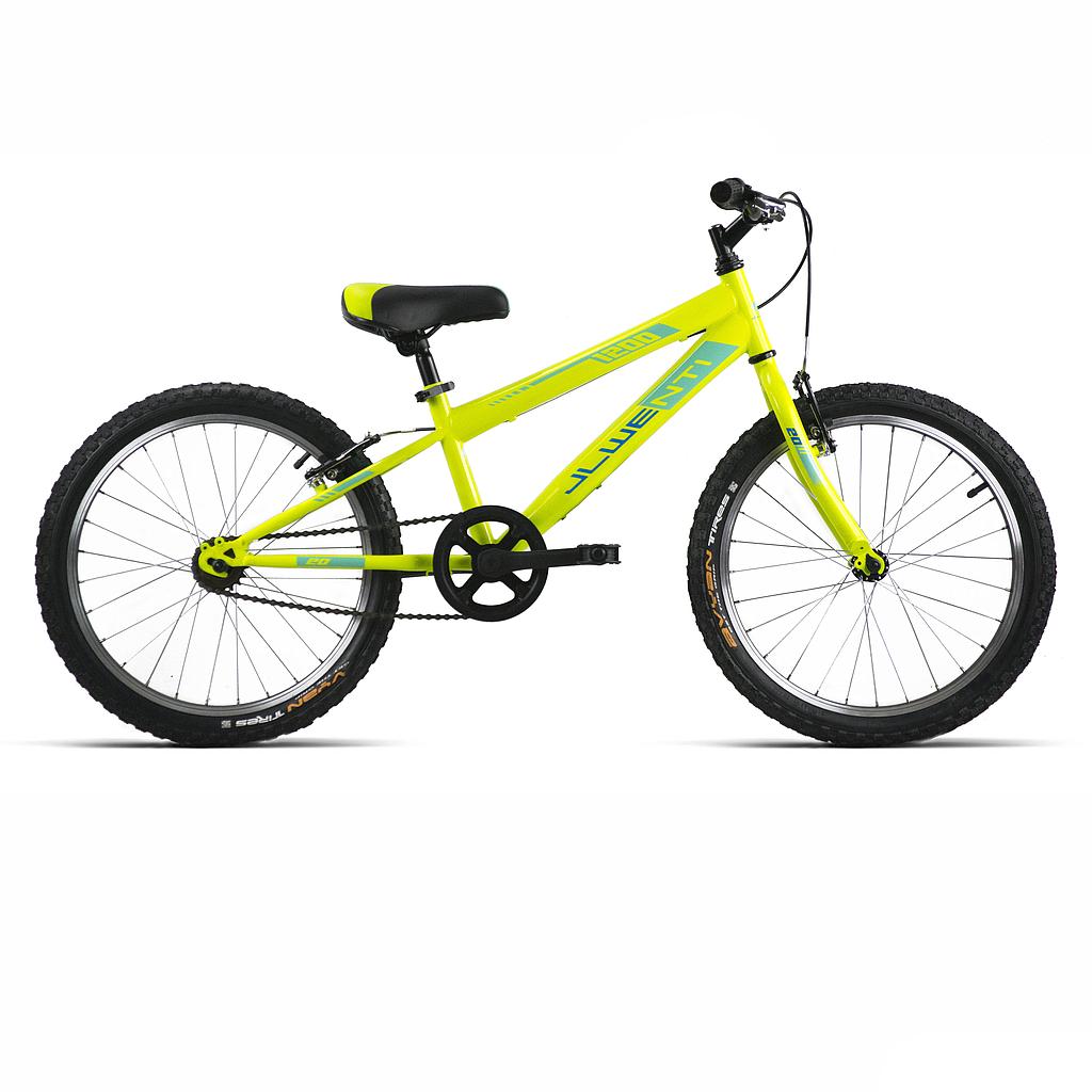 Bicicleta infantil de 20 pulgadas JL-Wenti modelo 1200 en amarillo flúor, vista lateral
