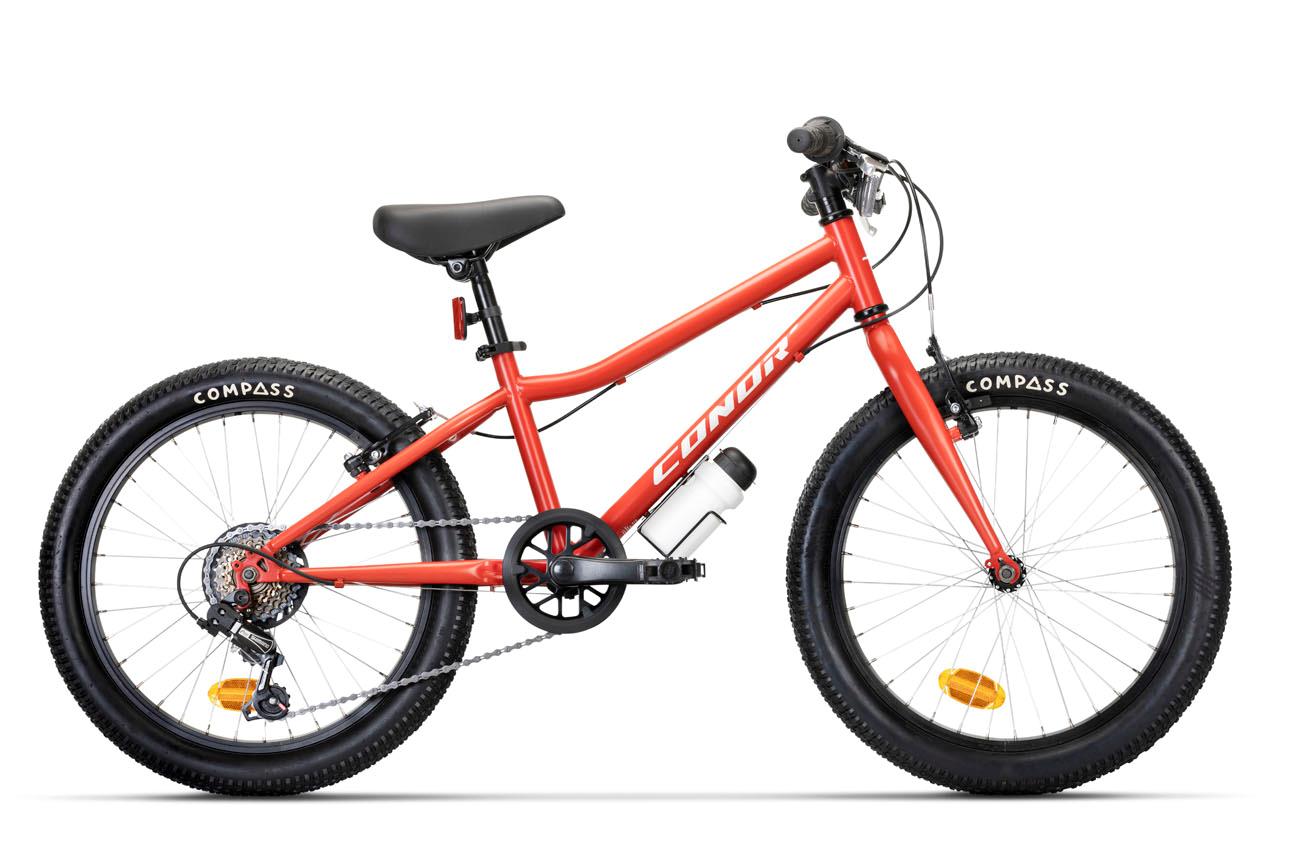 Bicicleta infantil de 20 pulgadas Conor KID 20 en rojo con cambio Shimano de 6 velocidades, vista lateral