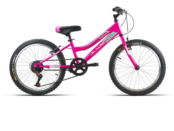 Bicicleta infantil de 20 pulgadas JL-Wenti modelo 1200 de cuadro bajo en rosa con 5 velocidades, vista lateral