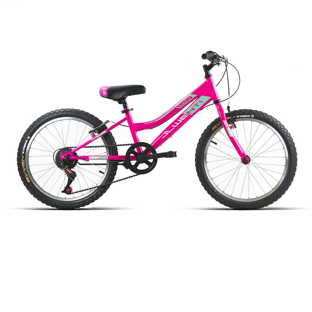 Bicicleta infantil de 20 pulgadas JL-Wenti modelo 1200 de cuadro bajo en rosa con 5 velocidades, vista lateral