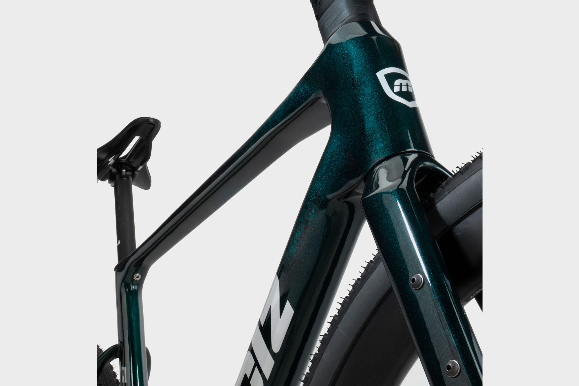 Detalle del tubo de sillín del cuadro de carbono Mendiz G12 verde