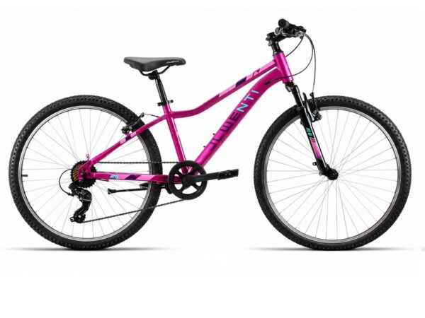 Bicicleta de 26 pulgadas de cuadro bajo rosa con horquilla de suspensión y cambio Shimano de 7 velocidades