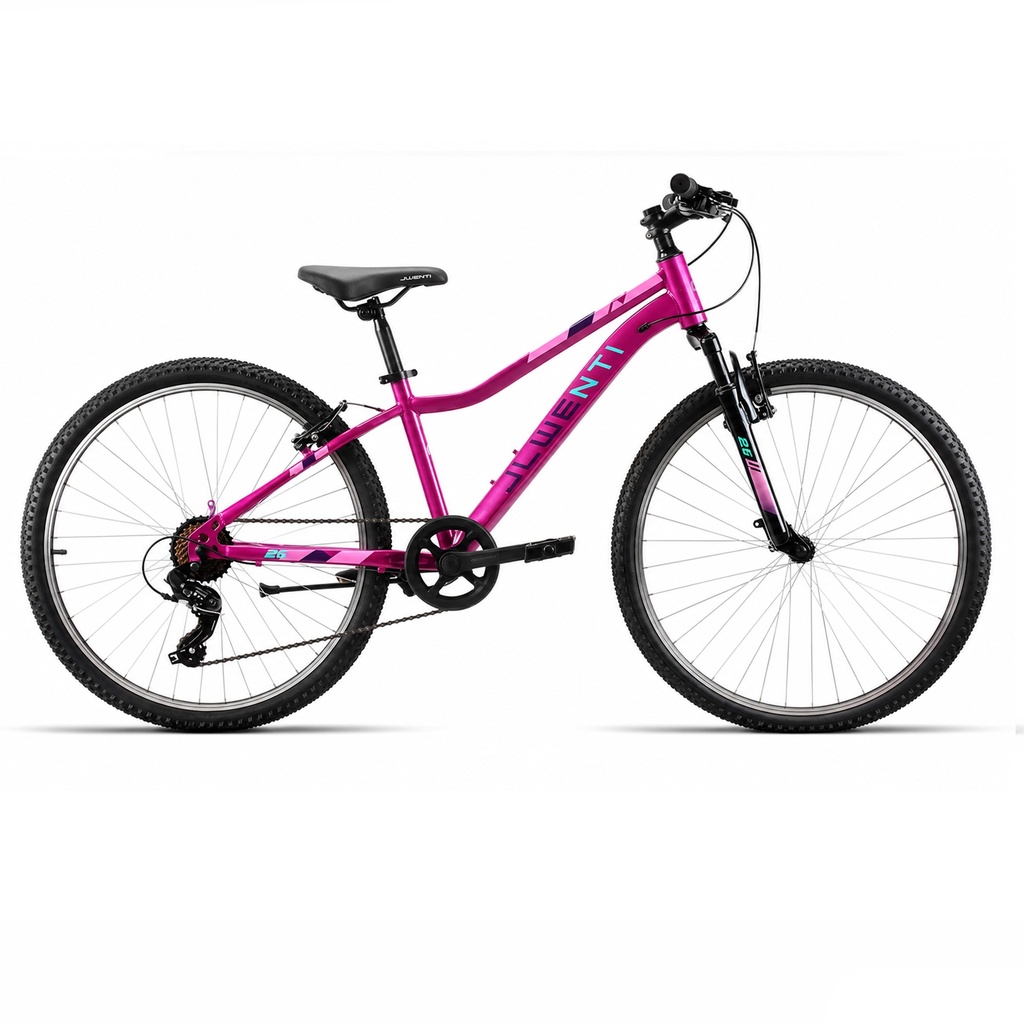 Bicicleta de 26 pulgadas de cuadro bajo rosa con horquilla de suspensión y cambio Shimano de 7 velocidades