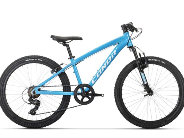 Bicicleta Conor Junior 24 pulgadas azul con suspensión delantera y cambio Shimano de 7 velocidades