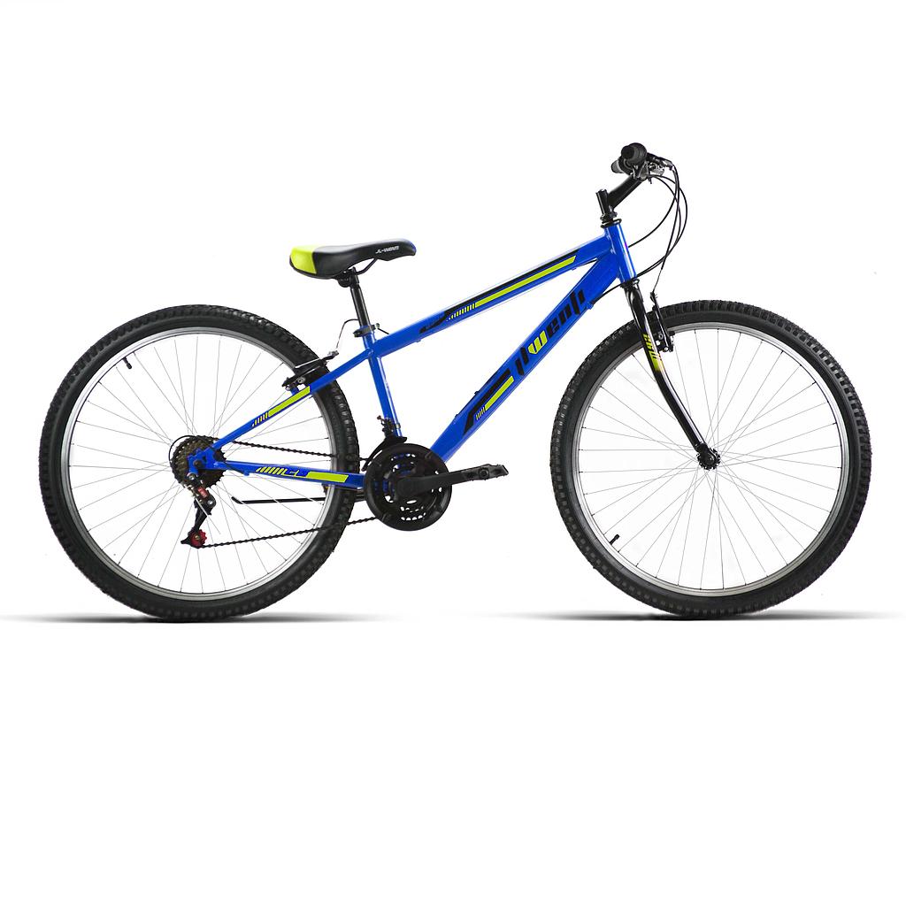 Bicicleta infantil de 24 pulgadas azul con triple plato y 18 velocidades, horquilla rígida y cubiertas de tacos