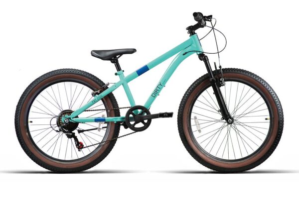Bicicleta infantil de 24 pulgadas DIRTY FAT200 azul menta con ruedas anchas, suspensión delantera y 7 velocidades