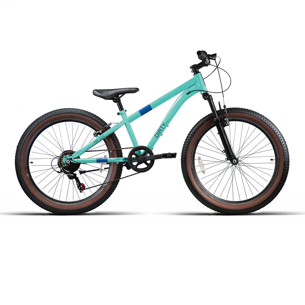 Bicicleta infantil de 24 pulgadas DIRTY FAT200 azul menta con ruedas anchas, suspensión delantera y 7 velocidades
