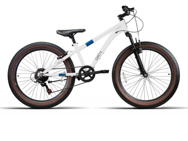 Bicicleta infantil de 24 pulgadas DIRTY FAT200 blanca con ruedas anchas, suspensión delantera y 7 velocidades