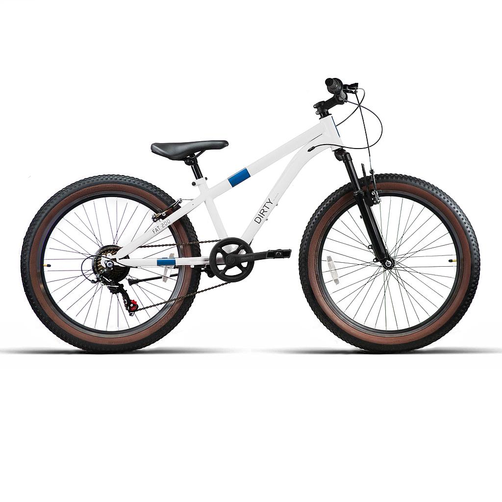 Bicicleta infantil de 24 pulgadas DIRTY FAT200 blanca con ruedas anchas, suspensión delantera y 7 velocidades