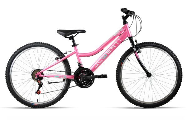 Bicicleta infantil de 24 pulgadas rosa de cuadro bajo con triple plato y 18 velocidades