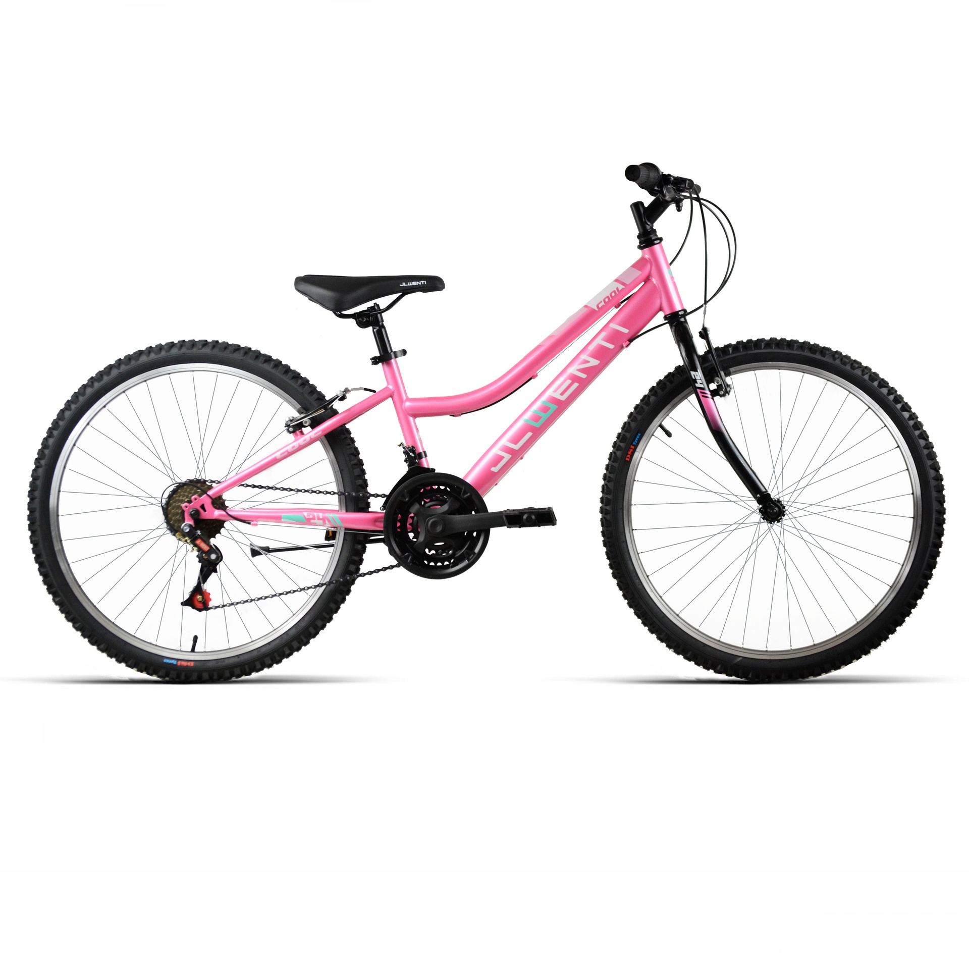 Bicicleta infantil de 24 pulgadas rosa de cuadro bajo con triple plato y 18 velocidades