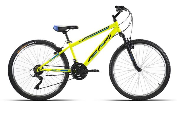 Bicicleta infantil de 24 pulgadas con suspensión en amarillo flúor, 7 velocidades Shimano