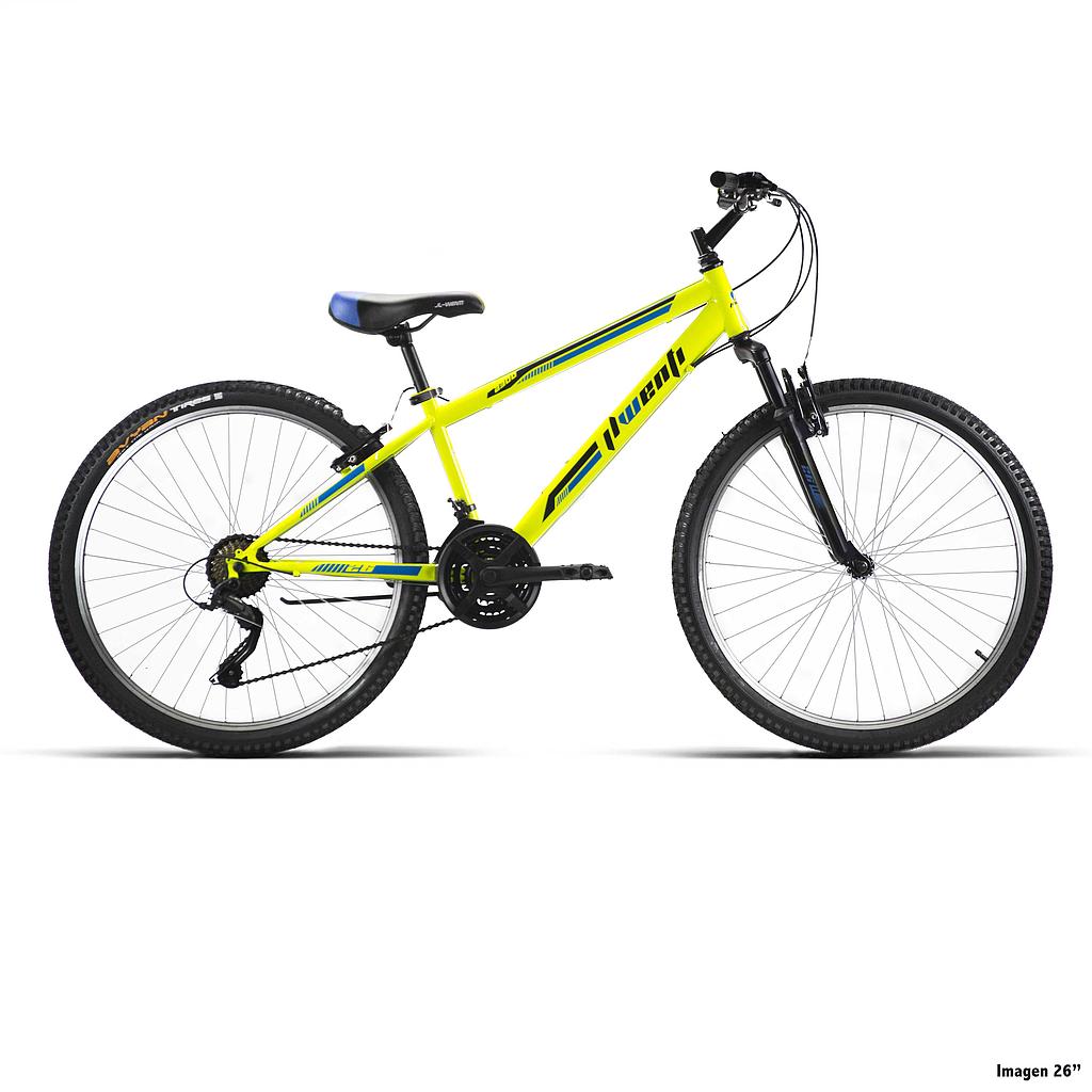 Bicicleta infantil de 24 pulgadas con suspensión en amarillo flúor, 7 velocidades Shimano