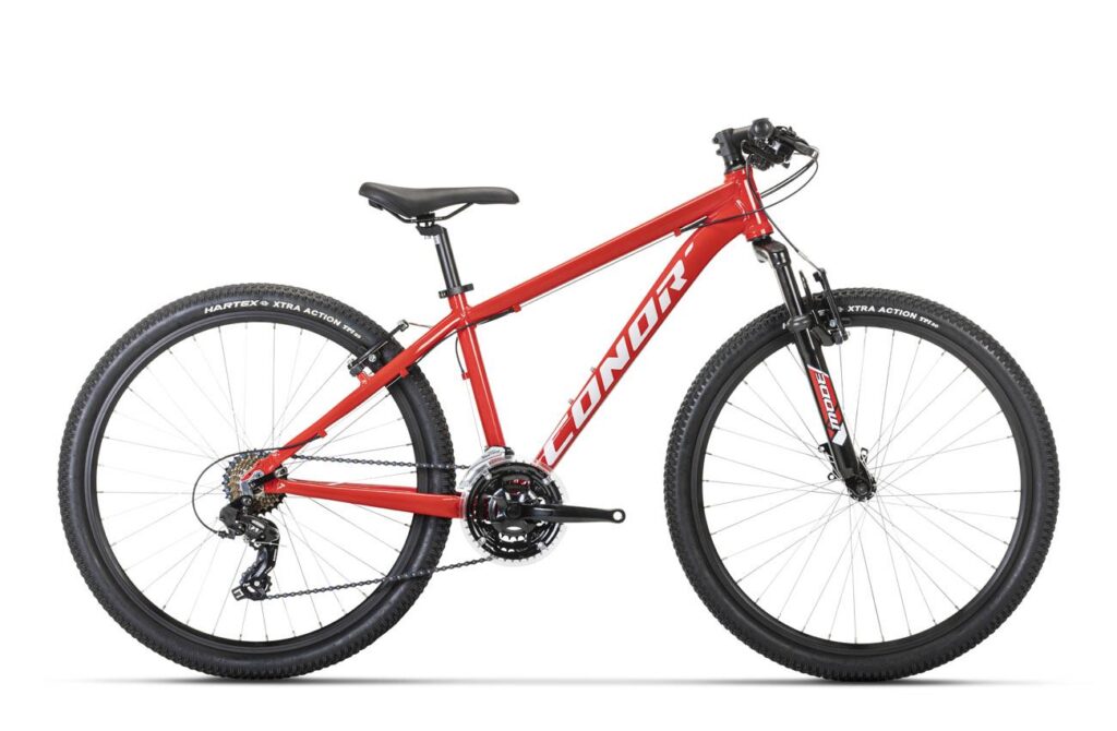 Bicicleta infantil Conor Junior 26 pulgadas en rojo, cuadro de aluminio con suspensión delantera y 21 velocidades